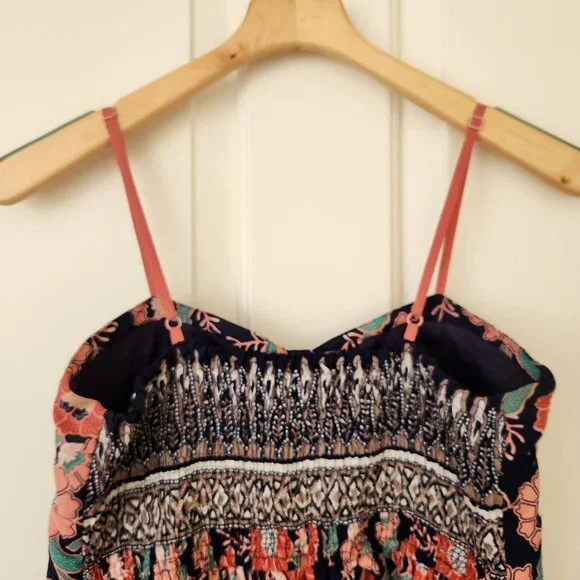 Band Of Gypsies Floral Bustier Mini Dress Navy Coral Boho Cottagecore Cute - Picture 4 of 12